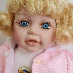 Duck House Baby Doll Blonde Blue Vinyl Cloth 23” Numbered Original Outfit Pink